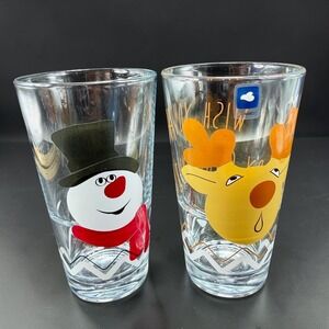 Leonardo Christmas Glasses Set of 2 Snowman Reindeer Holiday Tumblers 5in Tall